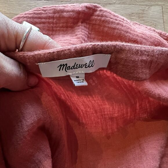 Madewell Lightspun Cuff Sleeve Button Front Tiered Dress Orange V Neck Medium - Picture 14 of 14